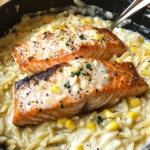 Creamed Corn Orzo with Salmon