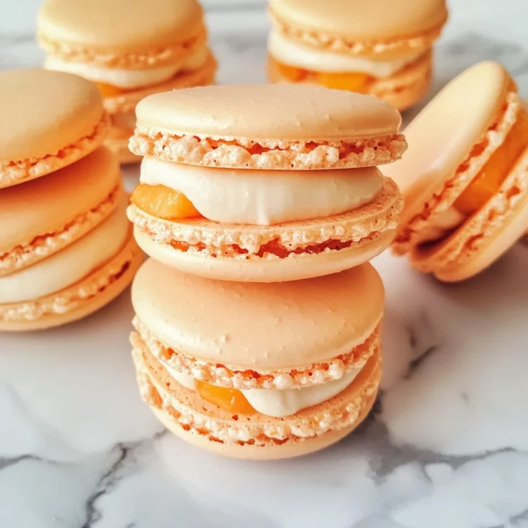 Peach Macarons with Fresh Peaches and Cream