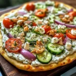 pizza topped with tzatziki sauce