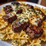 Beef and Bowtie Pasta in Cheddar Sauce