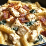 Creamy Chicken Pasta with Bacon, Spinach & Cheese