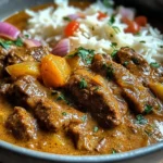 Creamy Coconut Curry Beef with Garlic Naan & Fries