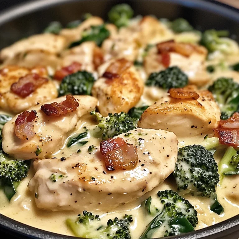 Creamy Garlic Butter Chicken Alfredo with Spinach, Bacon & Broccoli