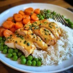 Creamy Garlic Chicken with Fluffy Rice and Glazed Carrots