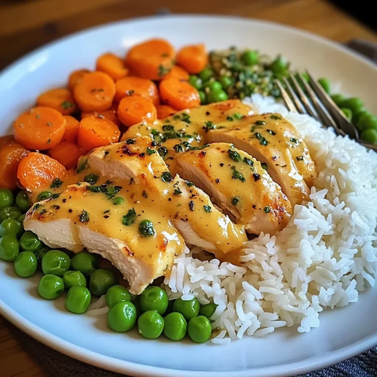 Creamy Garlic Chicken with Fluffy Rice and Glazed Carrots