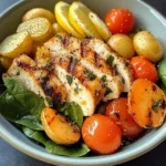 Grilled Chicken & Root Veggie Bowl with Spinach & Lemon