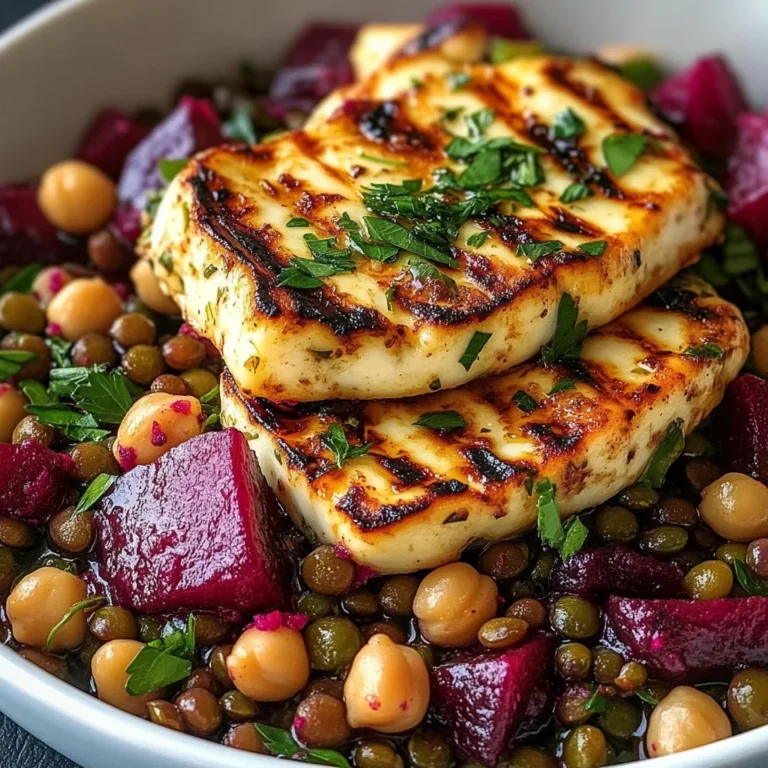 Halloumi with Lemony Lentils, Chickpeas and Beets