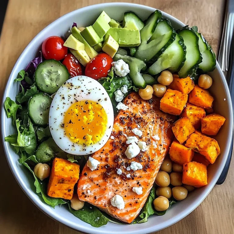 Omega Bowl: Salmon, Jammy Egg & Greens with Chickpeas & Sweet Potato
