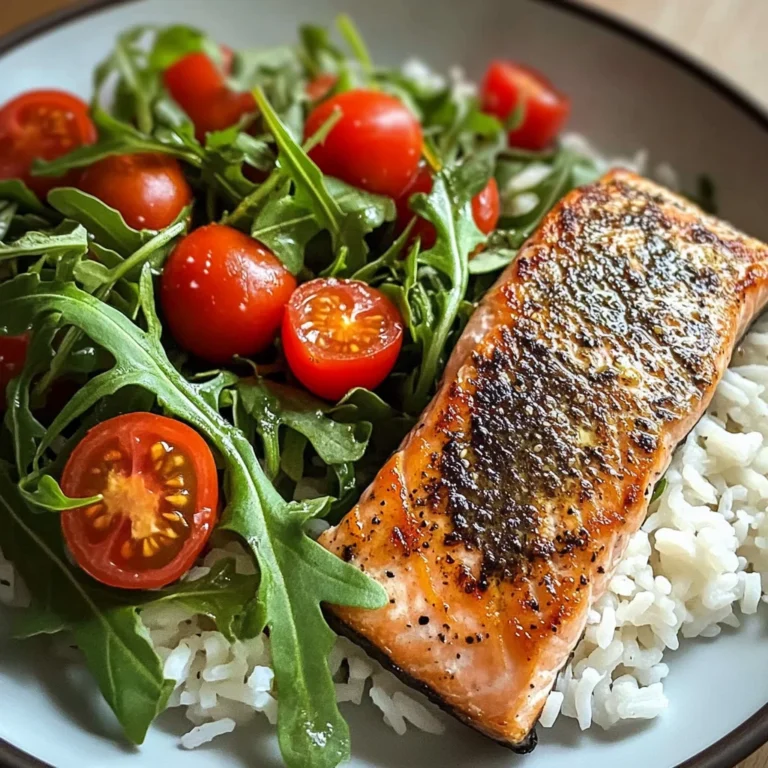 Seared Salmon with Rice & Arugula Tomato Salad